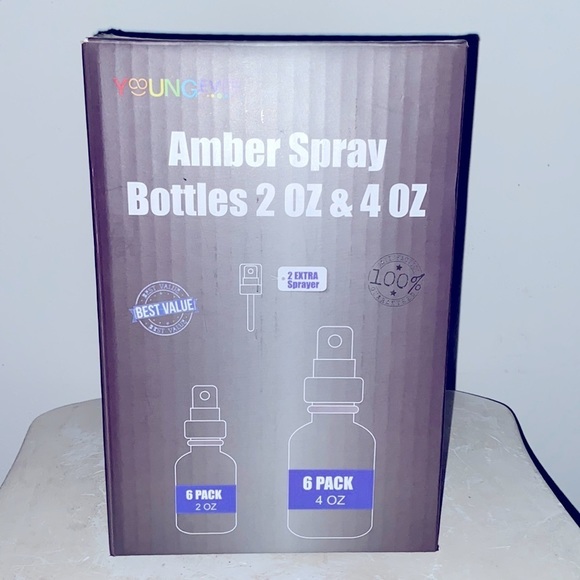 Youngever Amber Spray Bottle 6/2oz & 3/4oz 9 total with 10 Sprayers NWT - Picture 1 of 7